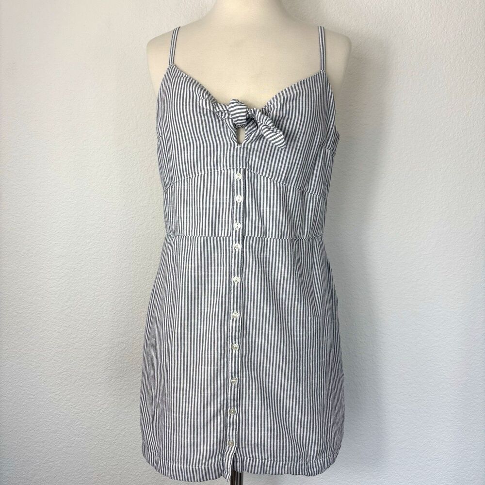 Abercrombie Fitch Womens Mini Dress L P Blue Seersucker Stripe Clean Girl Cotton